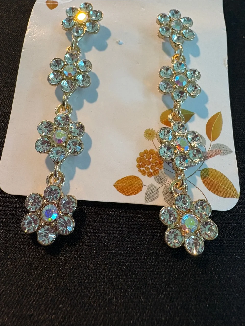 Sparkling Crystal Flower Drop Earrings - Clear Iridescent